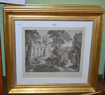 Lot 1192 - A set of four reproduction garden prints after Watteau, framed and glazed, 42cm by 48cm (4)