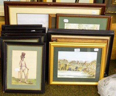 Lot 1202 - E Thompson, pair of cricketing watercolours; together with a group of reproduction cricketing...