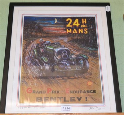 Lot 1214 - Phil May, rare limited edition Giclee poster print ";Bentley at Le Mans, 1930, Team Car";,...