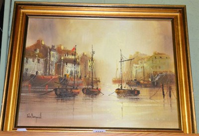 Lot 1215 - John Bampfield, Harbour scene, oil on canvas