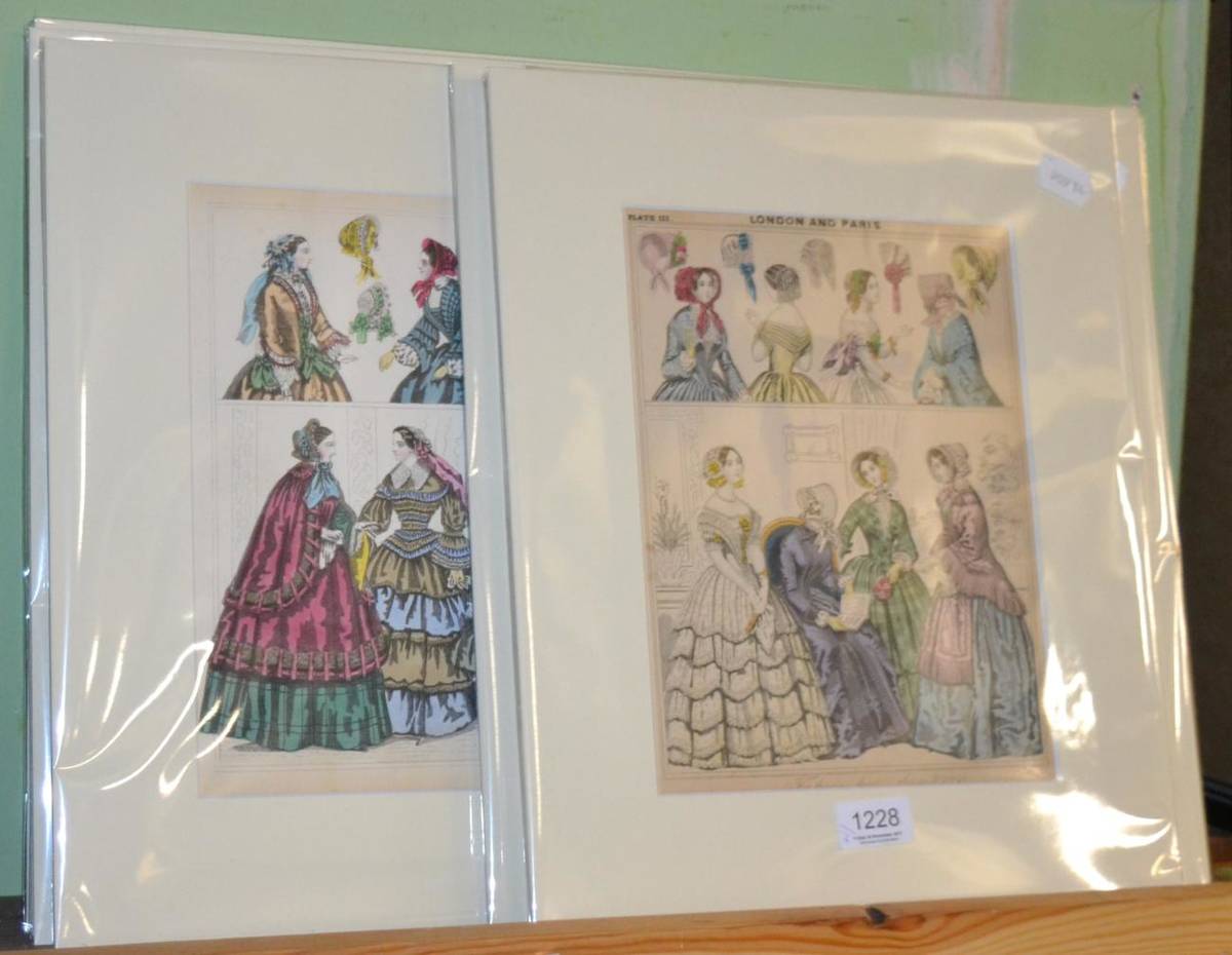 Lot 1228 - Seven assorted fashion prints, handcoloured, mounted