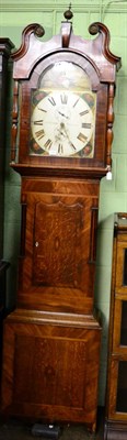 Lot 1256 - An oak and mahogany thirty hour longcase clock, painted arched dial signed Thos Snow, Bradford