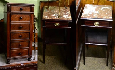 Lot 1261 - Continental marble top bedside chest of drawers with chamber pot compartment; and a pair of...