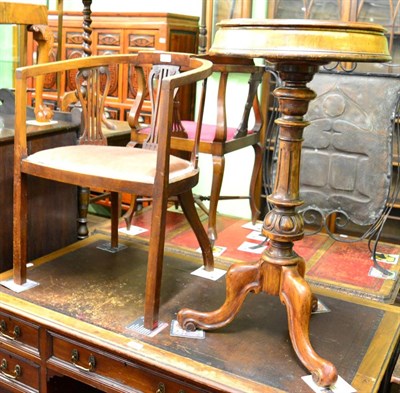 Lot 1282 - A 19th century walnut tripod table with hinged lids and an Edwardian chair