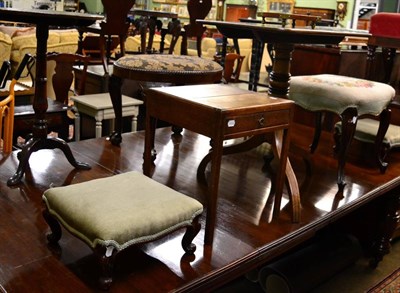 Lot 1288 - A 19th century mahogany tilt-top occasional table; together with a pair of footstools, another...