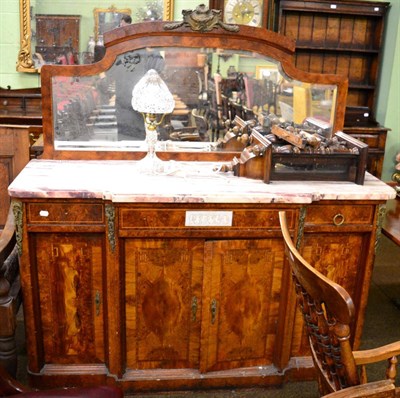 Lot 1314 - Walnut marble topped mirror back sideboard