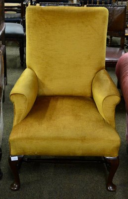 Lot 1324 - Mahogany upholstered armchair on cabriole supports