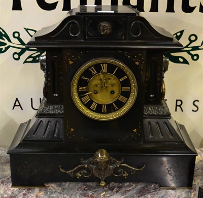 Lot 1327 - A large Victorian striking black slate mantel clock, 45cm high