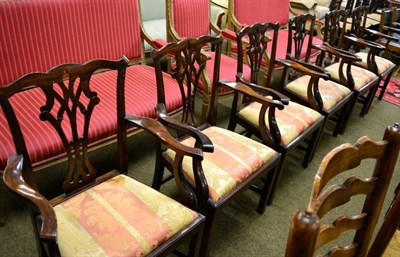 Lot 1332 - Set of eight reproduction George III style carved dining chairs with drop-in seats