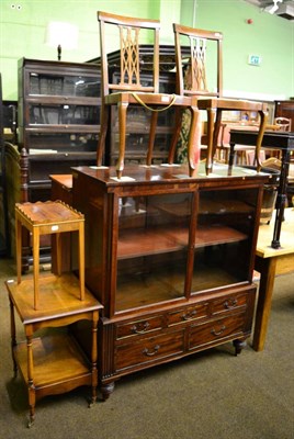 Lot 1360 - A pair of Edwardian side chairs, a modern elm side table and a two tier table on brass castors (4)