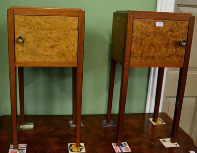 Lot 1373 - A pair of burr walnut pot cupboards