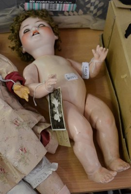 Lot 1463 - Heubach Koppelsdorf bisque socket head doll, impressed '300.3' with sleeping blue eyes, curly short