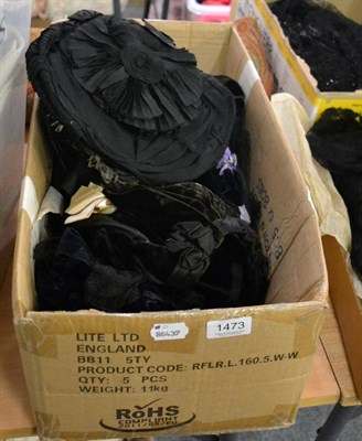 Lot 1473 - Selection of mid to late 19th century ladies bonnets, mainly in black, various decorated with...