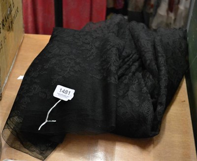 Lot 1481 - A good French black deep machine lace skirt panel which is finished off at both sides (approx 500cm