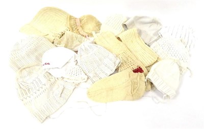 Lot 1484 - Quantity of 19th century and later assorted knitted Items, including children's bonnets, socks etc