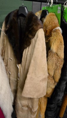 Lot 1494 - National Fur Company cream pony hide jacket with mink collar, fox coat with tan leather trim (2)