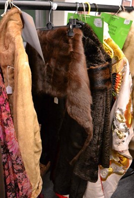 Lot 1500 - Light brown hide jacket, fur stole, brown opera style coat with fur trim and similar jacket by...