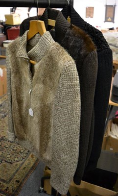 Lot 1503 - Pering French brown long sleeved cardigan, with dark brown mink mount; another similar in black...