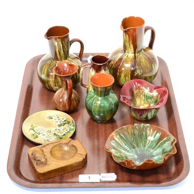 Lot 1 - A small collection of Linthorpe pottery including vases, dishes and a Mouseman ashtray