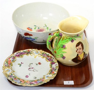 Lot 7 - A Crown Devon musical jug, an 18th century Chinese export bowl and a Chelsea gold anchor plate...