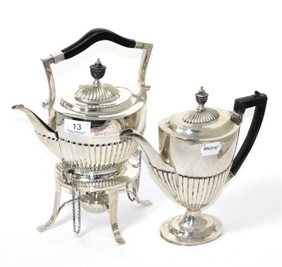 Lot 13 - A silver kettle on stand and a silver coffee pot