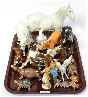Lot 33 - A collection of Beswick animals and two Beatrix Potter figures, many damaged, together with...