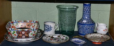 Lot 46 - A quantity of 19th century ceramics including two Donovan plates and a glass vase engraved with...