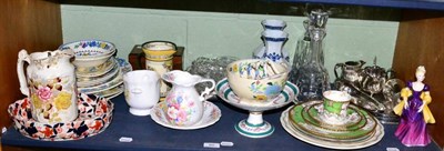 Lot 60 - Royal Doulton figure, jug, Mason, Ironstone, tea caddy, various ceramics, glass and a silver plate