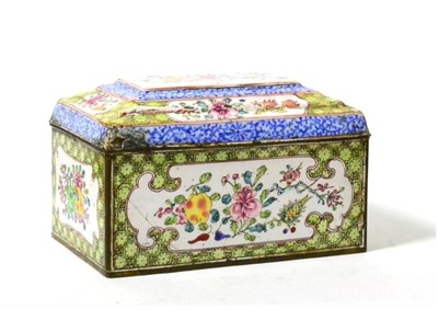 Lot 71 - A Cantonese enamel box and cover with floral decoration, some losses