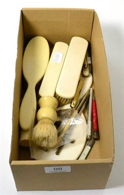 Lot 98 - Assorted pen and fruit knives, early 20th century ivory dressing table pieces
