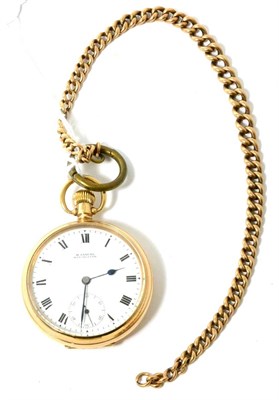 Lot 109 - A 9ct gold open faced pocket watch signed H Samuel, Manchester with an attached yellow metal...