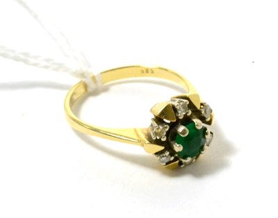 Lot 110 - An emerald and diamond cluster ring, finger size M1/2