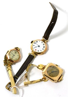 Lot 160 - Three 9ct gold lady's wristwatches