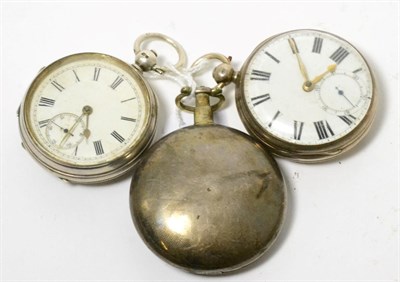 Lot 164 - Two silver open faced pocket watches and a full hunter silver pocket watch (3)