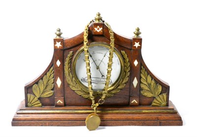 Lot 169 - An oak cased aneroid desk barometer with Masonic symbols and a Masonic chain
