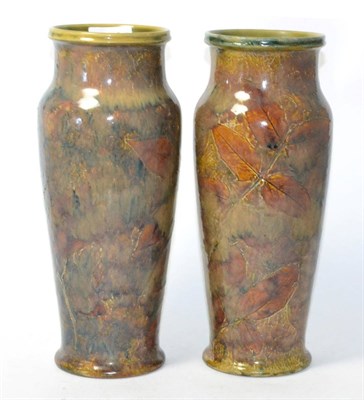 Lot 199 - A pair of Royal Doulton Autumn Leaves pattern stoneware vases with impressed marks