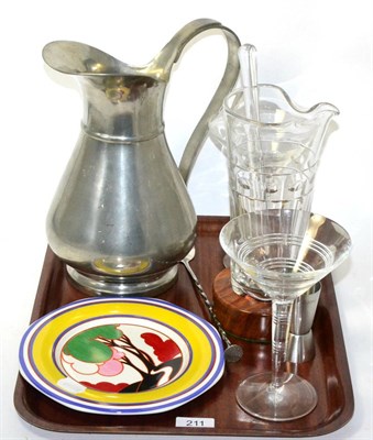 Lot 211 - A pewter jug, cocktail glasses and a cocktail glass mixer, plated measure and spoon and a...