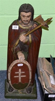 Lot 236 - A 19th century painted wooden carving of St Stephen of Hungary, on later base