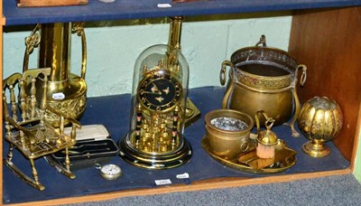 Lot 245 - An anniversary timepiece, mixed copper ware pieces including a table lamp base, Art Nouveau vase, a