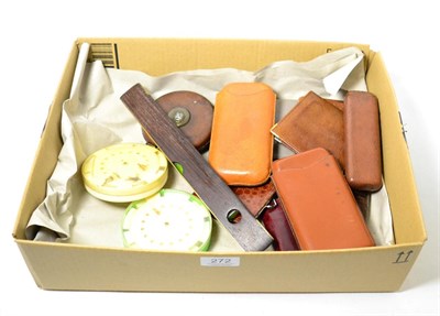 Lot 272 - Leather wallets, purses and cigar cases, together with a spirit level and fly boxes