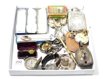 Lot 292 - A silver salt, mixed silver plated and silver teaspoons, silver Masonic medal, military...