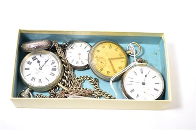 Lot 300 - A silver open faced pocket watch, a nickel plated military pocket watch, nickel plated Limit pocket