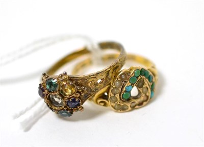 Lot 308 - A Victorian 12ct gold 'DEAREST' ring, finger size N and a Victorian 15ct gold turquoise and...