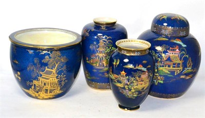 Lot 319 - A Carlton Ware lustre ginger jar and cover in oriental pattern, together with a jardiniere and...