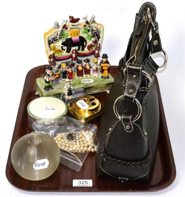 Lot 325 - A silver and enamel dressing table jar, a Tods handbag, match striker etc