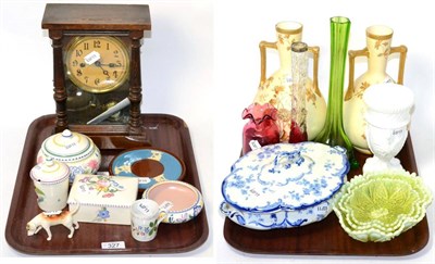 Lot 327 - A striking mantel clock, four pieces of Poole Pottery, three pieces of Carnival glass/dishes,...