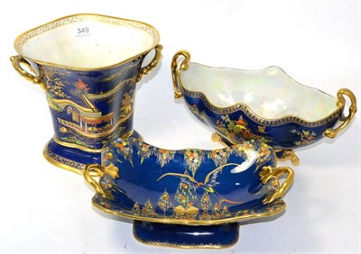 Lot 349 - A Carlton Ware lustre twin handle vase and twin handle dish, both in the Oriental pattern, together