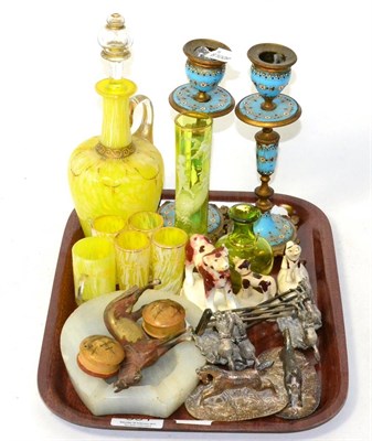 Lot 351 - Sundry small items comprising three 19th century china dogs, two pairs of plated knife rests, a...