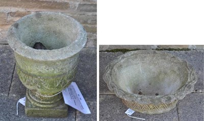 Lot 1028 - A composition garden planter in the form of a basket, 50cm wide; and a small composition garden...