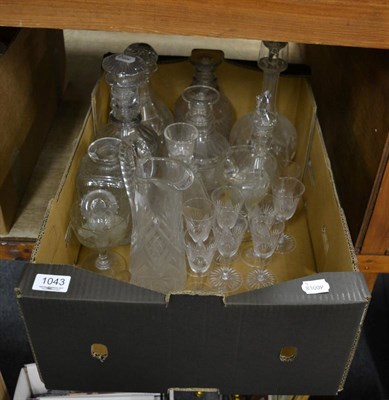 Lot 1043 - Glassware comprising seven Georgian and later decanters with four stoppers, five other...